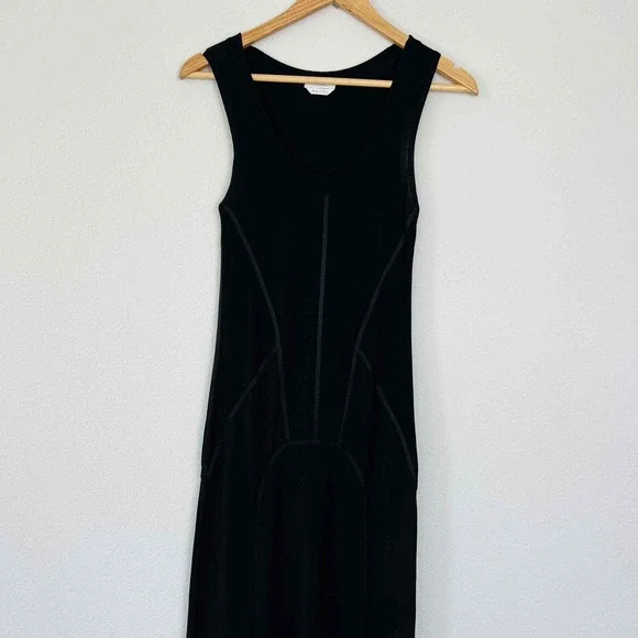 Max Mara Size Medium Maxi Dress Black Knit Sleeveless Scoop Neck Piping Detail - Picture 3 of 10